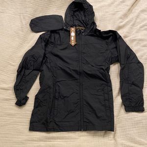 NEW NWT Womens Black Packaway Camping Traveling Water Resistant Raincoat